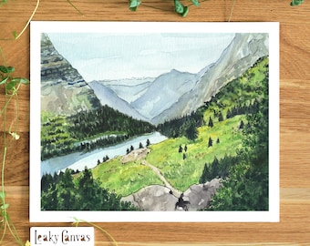 Glacier National Park Art Print: Montana Watercolor Landscape