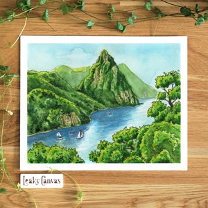 Art Print | St. Lucia | Caribbean | Unframed Artwork | Wall Art | Modern Art | Watercolor Illustration | Sea Ocean Art | Bohemian | Vacation