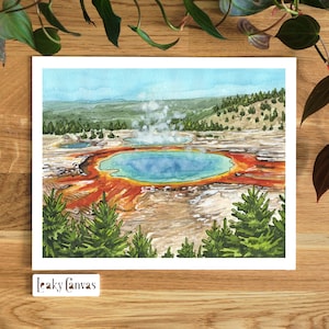 Original Painting Art | Prismatic Spring | Yellowstone | Unframed | Wall Art | Modern | Watercolor Illustration | Hiking Art | Bohemian