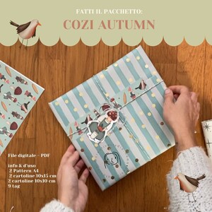 Cozy Autumn - Paper collection - printable - tag - - card - Pattern A4 - packeging - download - autunno - bosco - elfi - illustrazione