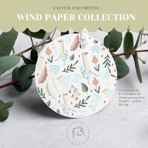 Wind Papaer collection - Pattern A4 da stampare - 18 Tag (9 natalizie) - 1 cartolina fronte e retro