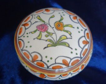 Mid-century Cottage Scene Trinket Box See Description Hand Painted Ceramic Trinket Dish Artist Signed Trinket Box Made In Portugal