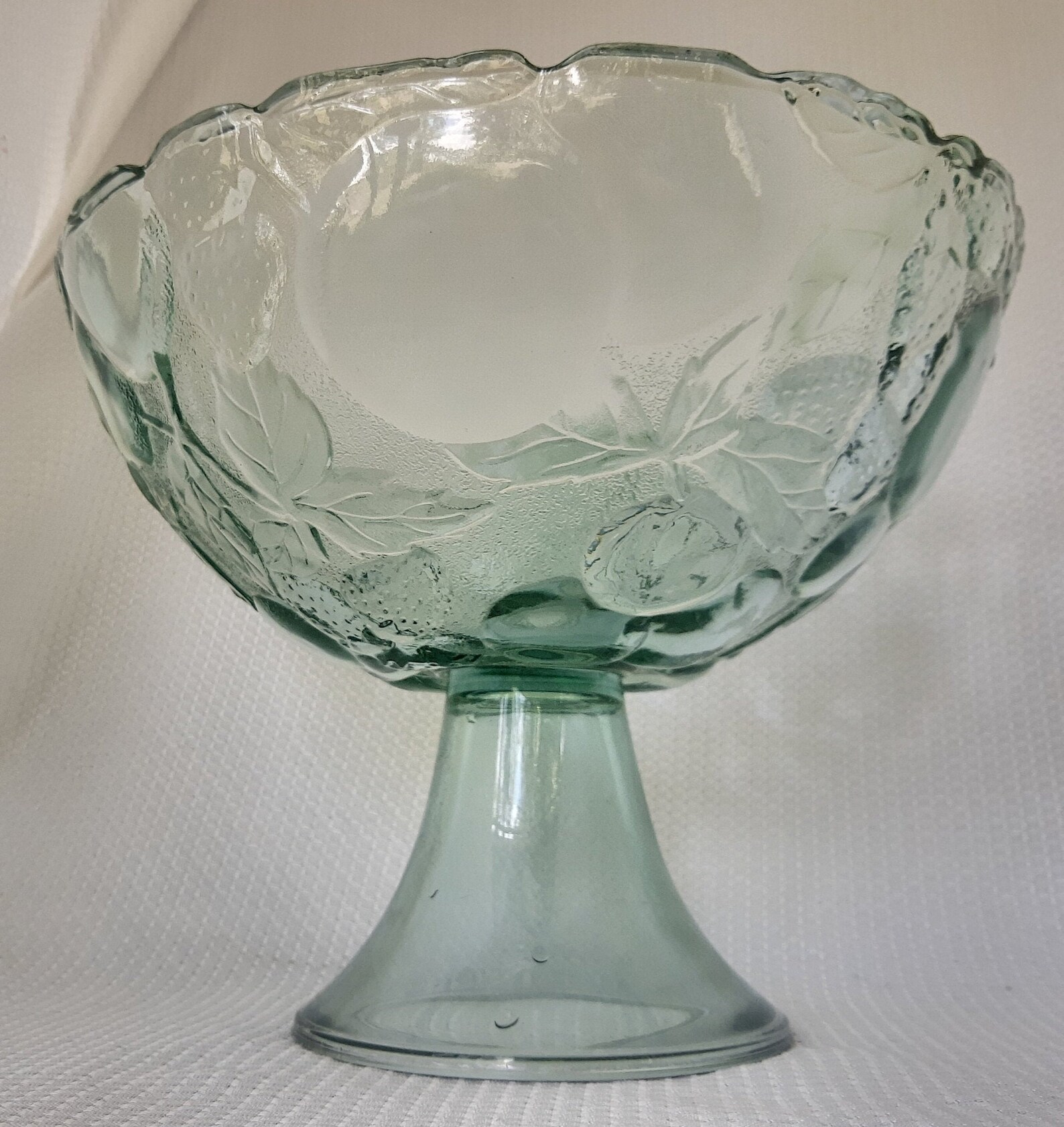 Vintage Pressed Green Glass Fruit Embossed Pedestal Fruit Bowl Etsy