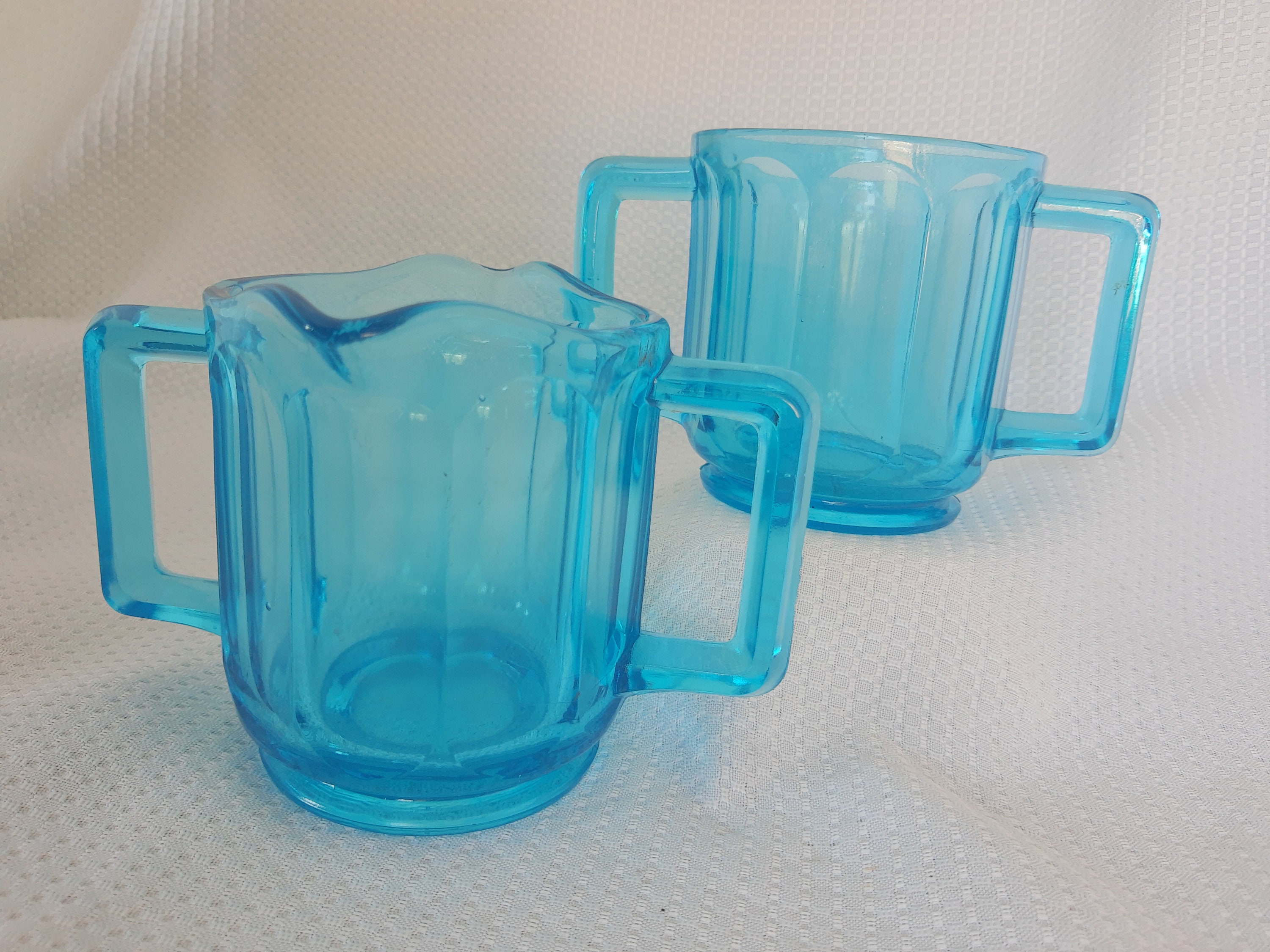 Turquoise Blue Glass Sugar Bowl and Creamer Set Etsy
