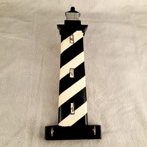Rustic Wooden Black and White Lighthouse Wall Key Hooks Holder as is