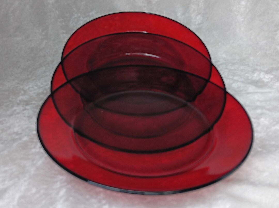RUBY RED Set of 3 Vintage Ruby Red Glass Salad Plates Etsy