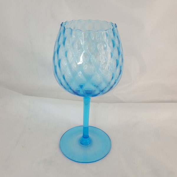 Vintage Italian MCM Empoli Long Stem Ice Blue Art Glass Diamond Optic Open Compote 8 inches tall