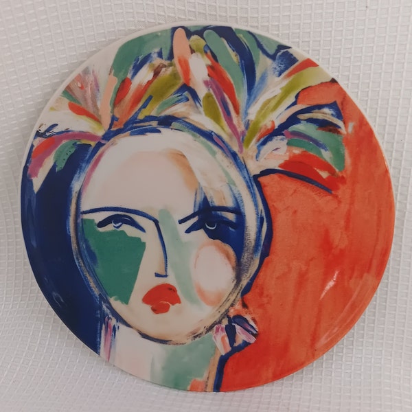 Leslie Weaver for Anthropologie Multicolor Modern Art Women Dessert Side Dish Plate