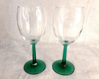 Set of 2 Vintage Hexagon Teal Stemmed Wine Glasses