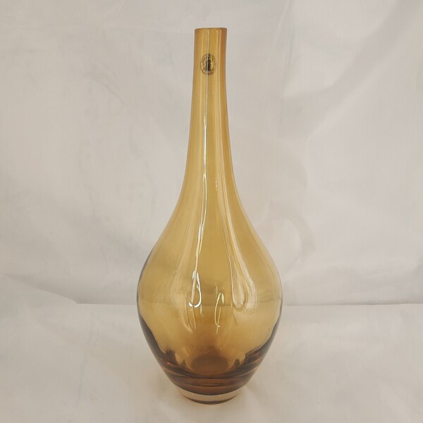 Ikea Mid Century Style Hand Blown Amber Glass Teardrop Vase