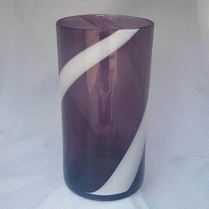 PURPLE SWIRL VASE!  Hand Blown Purple and White Art Glass Vase 11 inches tall
