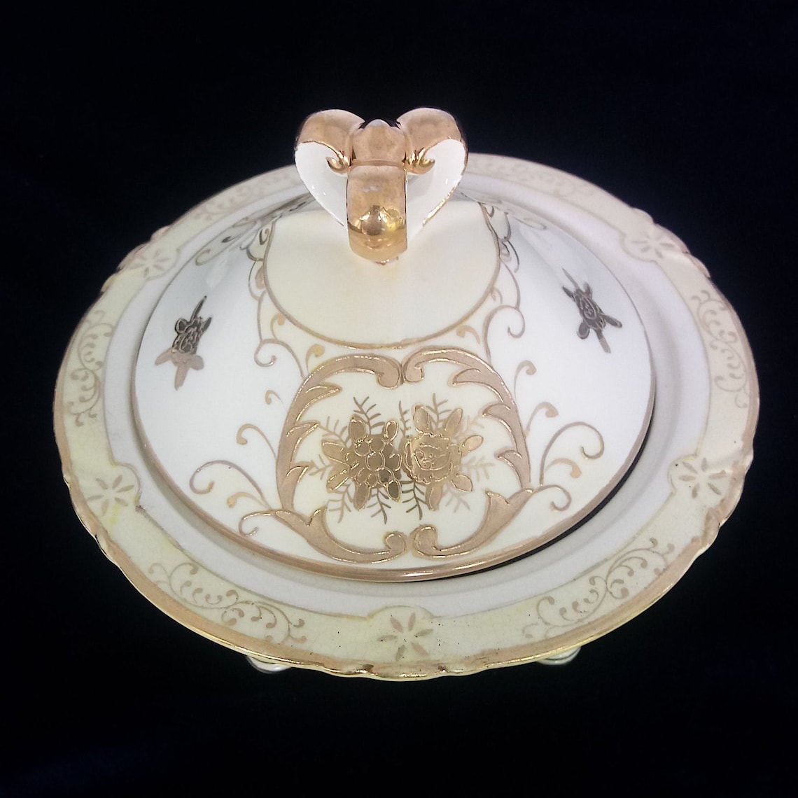 Vintage Footed Gold Decorated Ceramic Porcelain Candy Dish Etsy