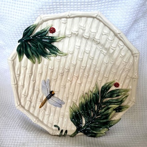 Fitz and Floyd Retired Embossed Dragonfly Leaves Ladybug Bamboo Plate