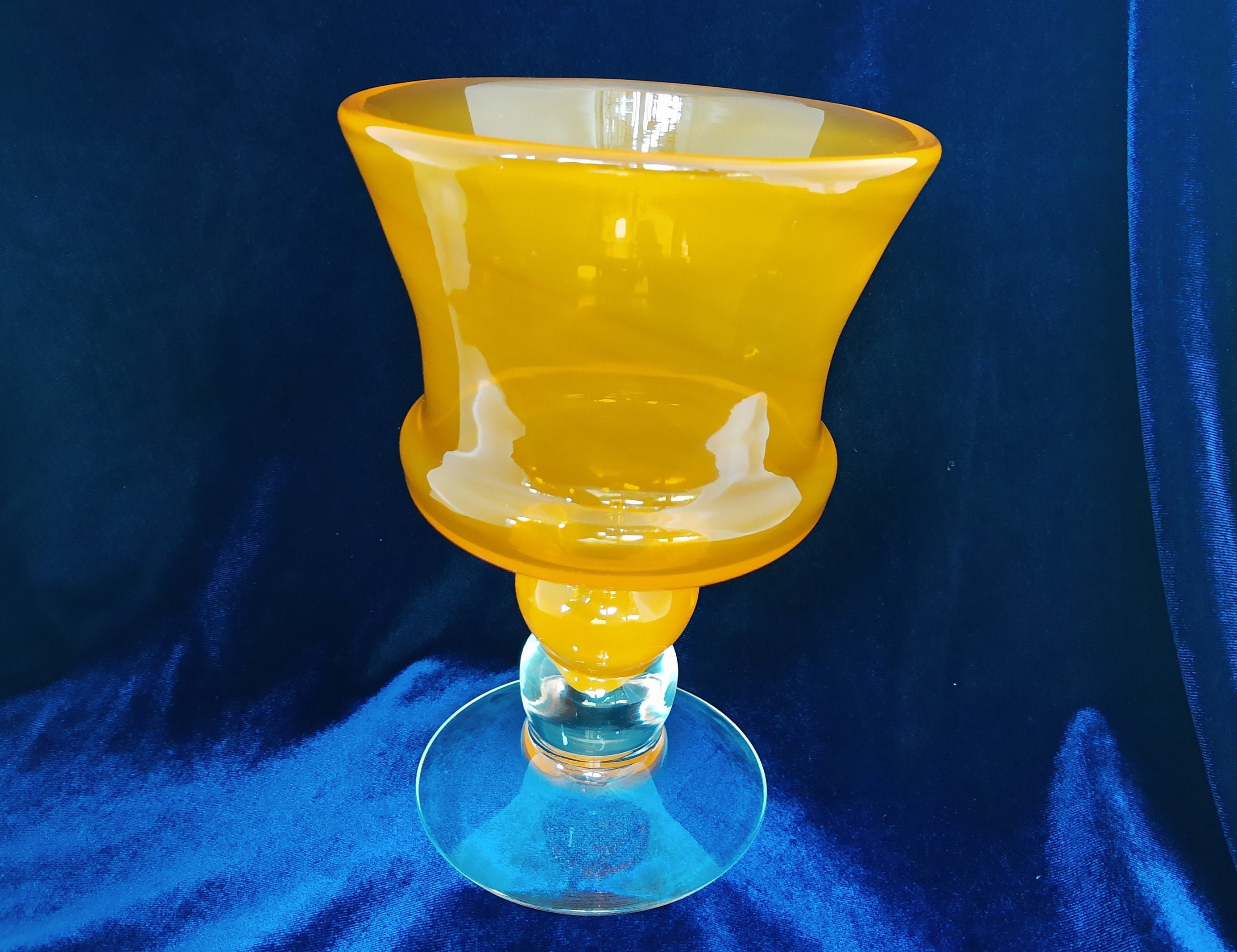 Beautiful Hand Blown Yellow Orange Glass Goblet Etsy