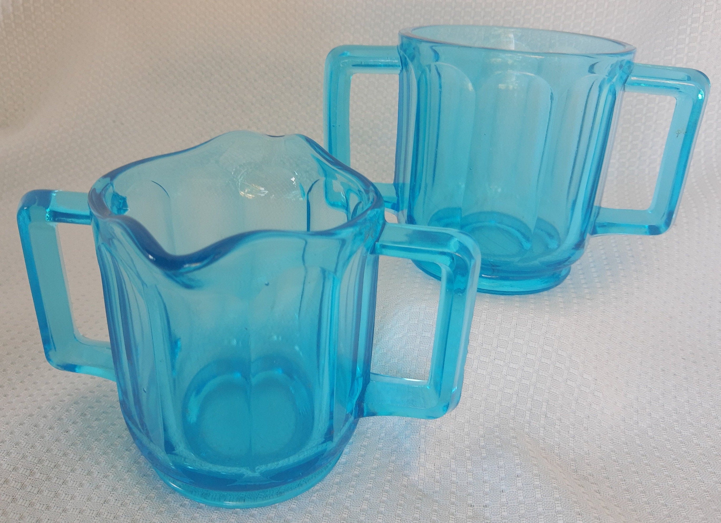 Turquoise Blue Glass Sugar Bowl and Creamer Set Etsy