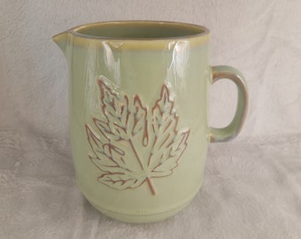 Pale Sea Green Heavy Ceramic Lifestyle Home Pitcher with Embossed Maple Leaf