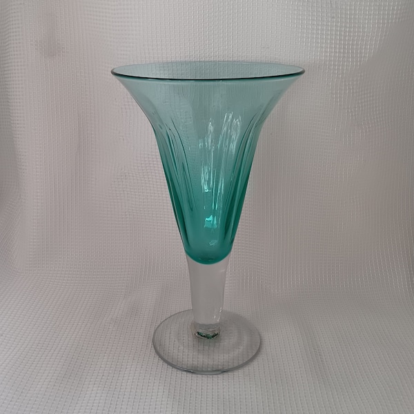 Vintage Contemporary Art Deco Revival Blenko Teal Art Glass Vase
