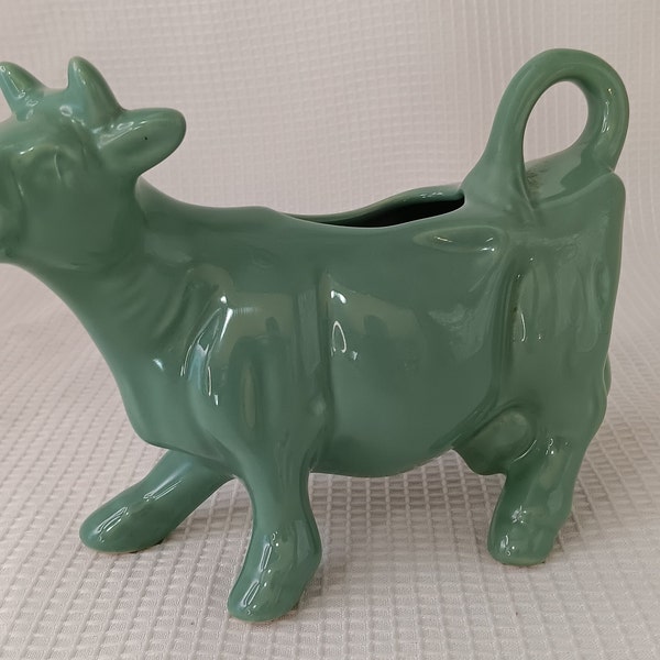 Fishs Eddy Teal Glazed Porcelain Green Cow Cream Pitcher