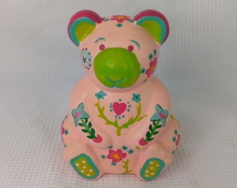 Vintage Kimberly Hodges Ceramic Cupcakes and Cartwheels Bear Piggy Bank no stopper