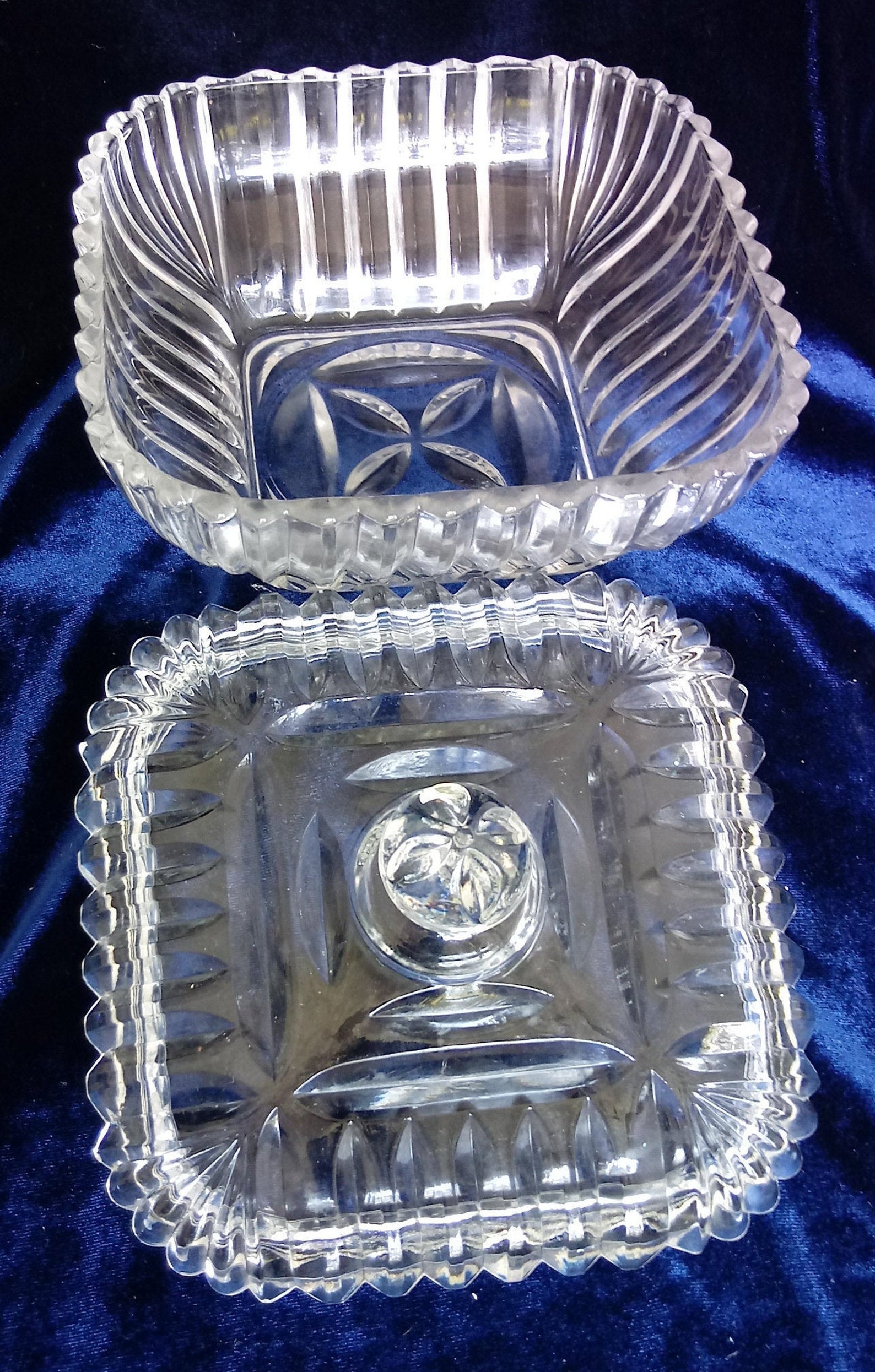 Vintage Lidded Square Clear Pressed Glass Candy Dish Etsy