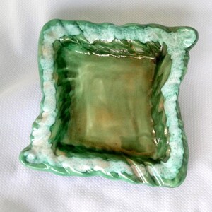 One-of a-kind! COOL PIECE!  Large Vintage Hand Crafted Green Glazed Ceramic Catch-All Centerpiece Ash Tray 10 inch square