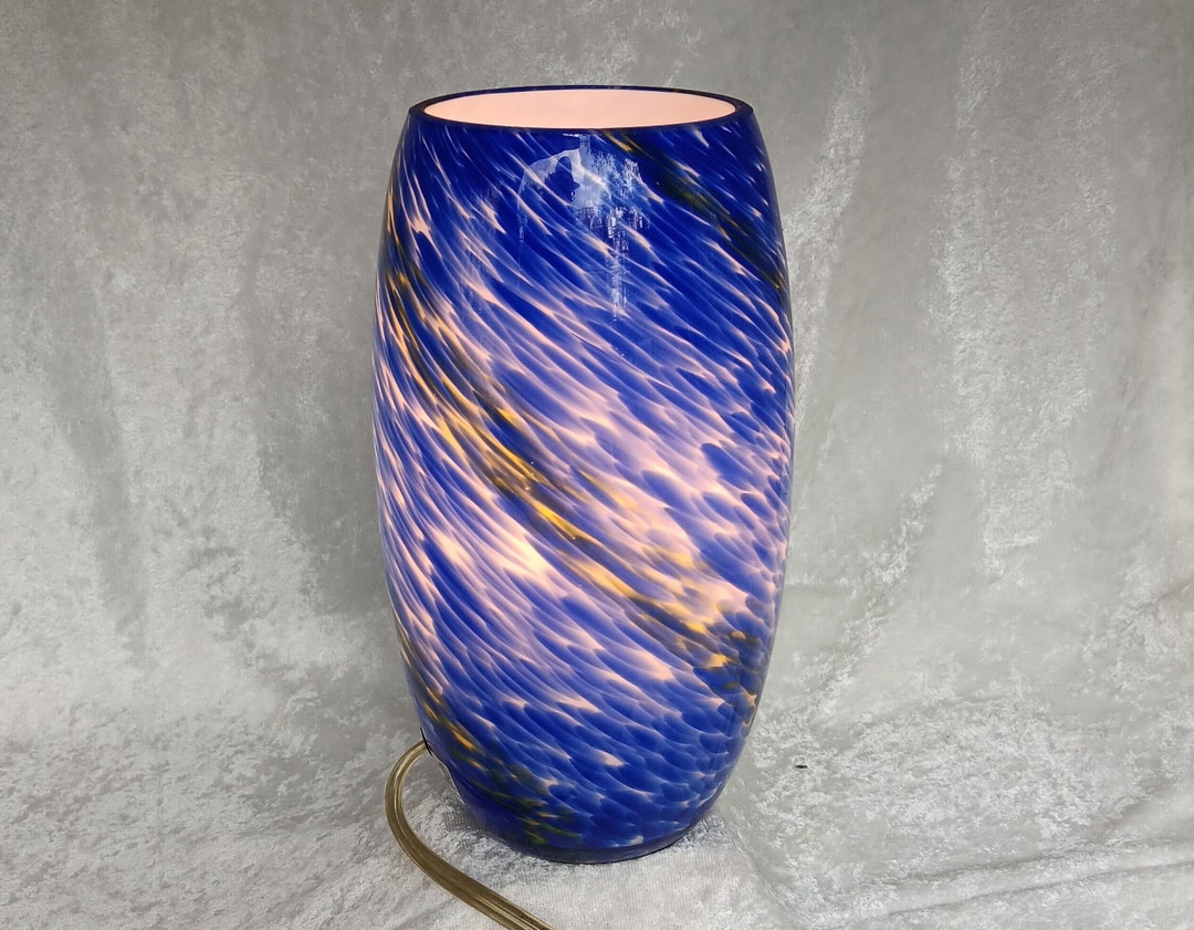 ART GLASS LAMP Blue Yellow and White Art Glass Vase Lamp Etsy
