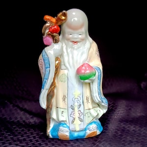 Shou Lao Immortal God of Longevity Vintage Chinese Porcelain Figurine as is