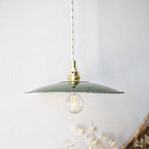 Pendant or portable lamp in green enamelled sheet metal