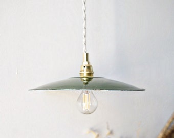 Pendant or portable lamp in green enamelled sheet metal