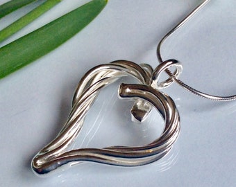 Entwined Fine Silver Heart Pendant Necklace