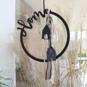 Corona para ventana con casa y cintas, corona para puerta, anillo de flores secas estilo boho, eucalipto, lazo de flores secas imagen 4
