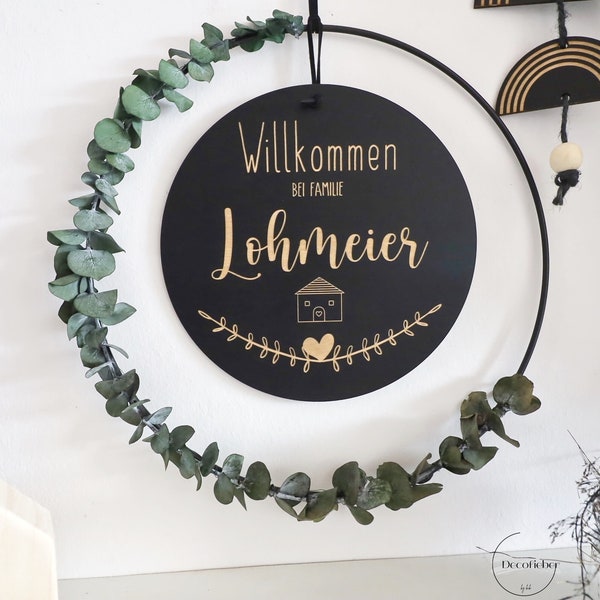 Türkranz, Familienschild, Metallring, Türschild personalisiert, Wunschname schwarz, Geschenk Hochzeit, Einzug, Geschenk Weihnachten