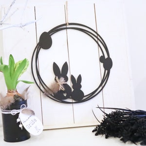 Pretty double-row window wreath with two little bunnies, wall decoration, door wreath, window decoration, Easter wreath