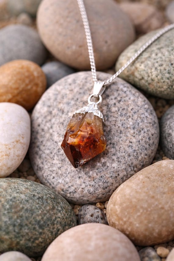 Natural Citrine Necklace – Raw Crystal Pendant Handmade Gemstone Jewelry Gift for Her
