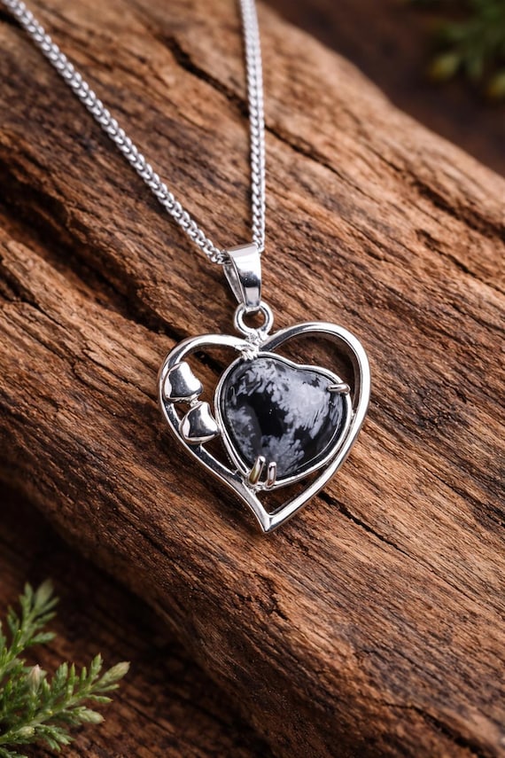 Gothic Black Obsidian Heart Charm - Protective Stone Jewelry for Women