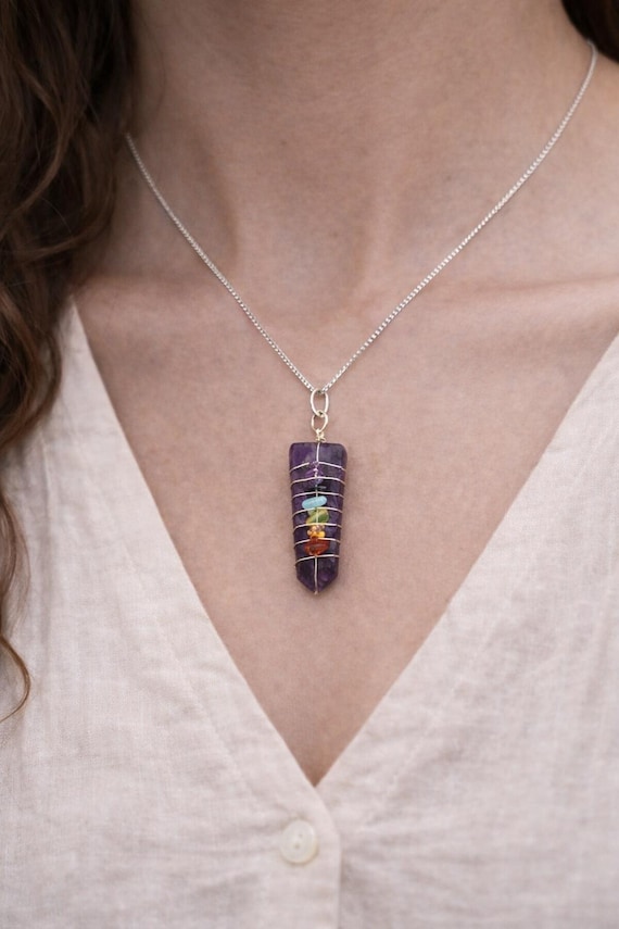 Amethyst Chakra Necklace for Healing Energy and Balance