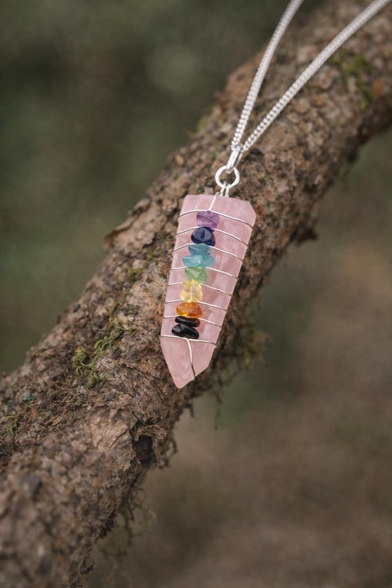 Rose Quartz Chakra Necklace – 7 Healing Gemstone Stones Spiritual Jewelry for Women