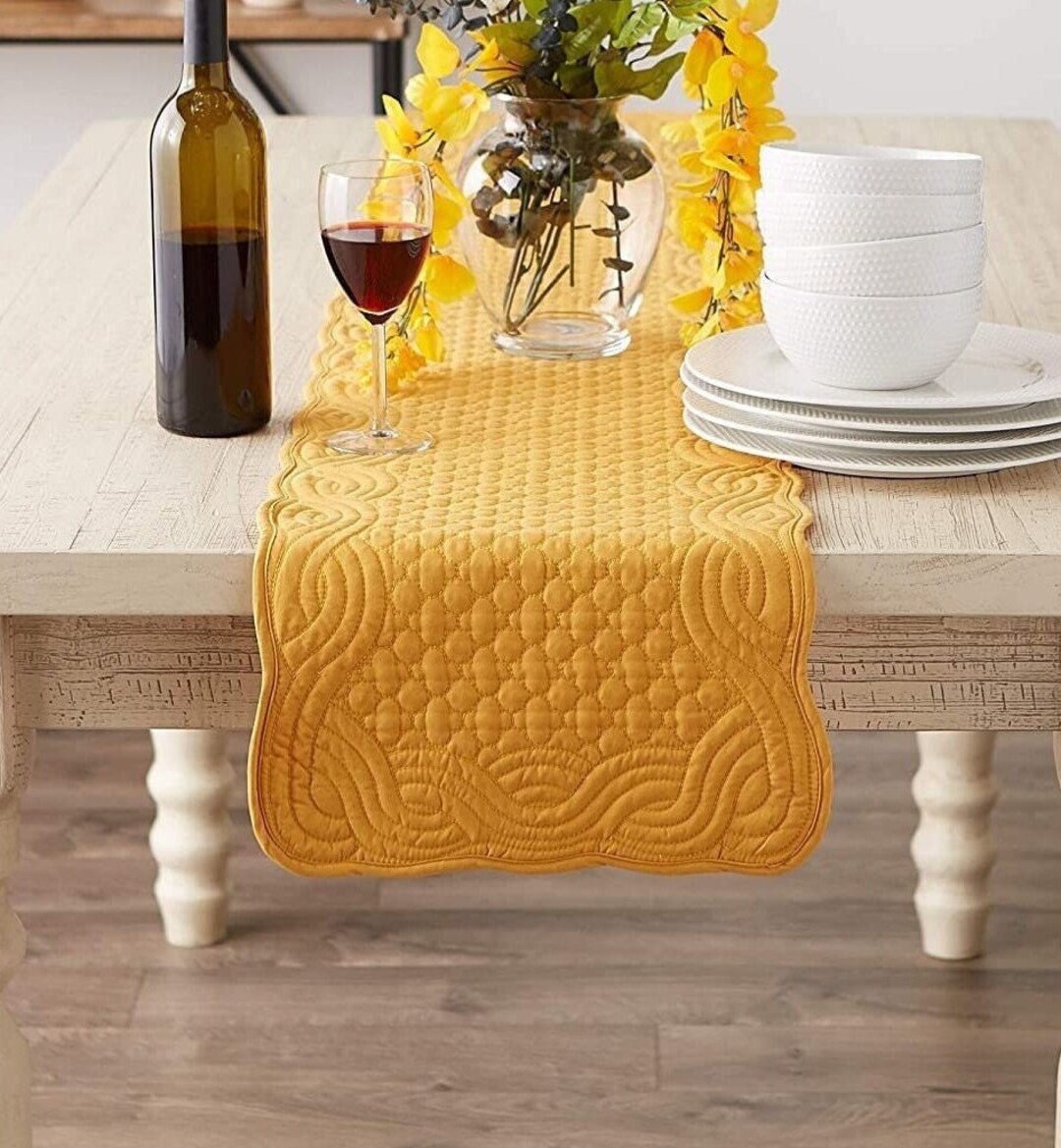 Yellow Table Runner Fall Quilted Table Runner Table Runner Etsy