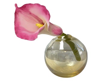 Handgemachte Rosa Porzellan Calla Lilie, Gold Glas Vase, Wohndekor, Keramik Blumenskulptur
