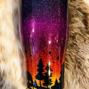 Bear Sunset Forest Water Bottle, Bear cub Tumbler, Sunset Travel Mug, Bear Inspired, Forest, Mountain, Outdoors image 4