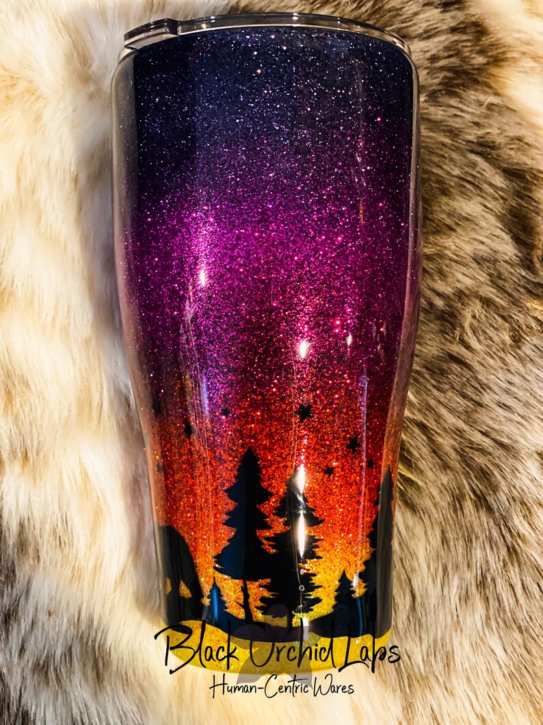 Bear Sunset Forest Water Bottle, Bear cub Tumbler, Sunset Travel Mug, Bear Inspired, Forest, Mountain, Outdoors image 4