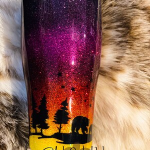 Bear Sunset Forest Water Bottle, Bear cub Tumbler, Sunset Travel Mug, Bear Inspired, Forest, Mountain, Outdoors image 6