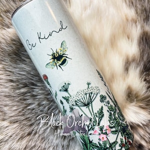 Honey Bee Tumbler, wildflowers, honey bee classic Floral Printed Tumbler, inspirational message, Travel Mug, naturalist, minimalist