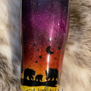 Bear Sunset Forest Water Bottle, Bear cub Tumbler, Sunset Travel Mug, Bear Inspired, Forest, Mountain, Outdoors image 5