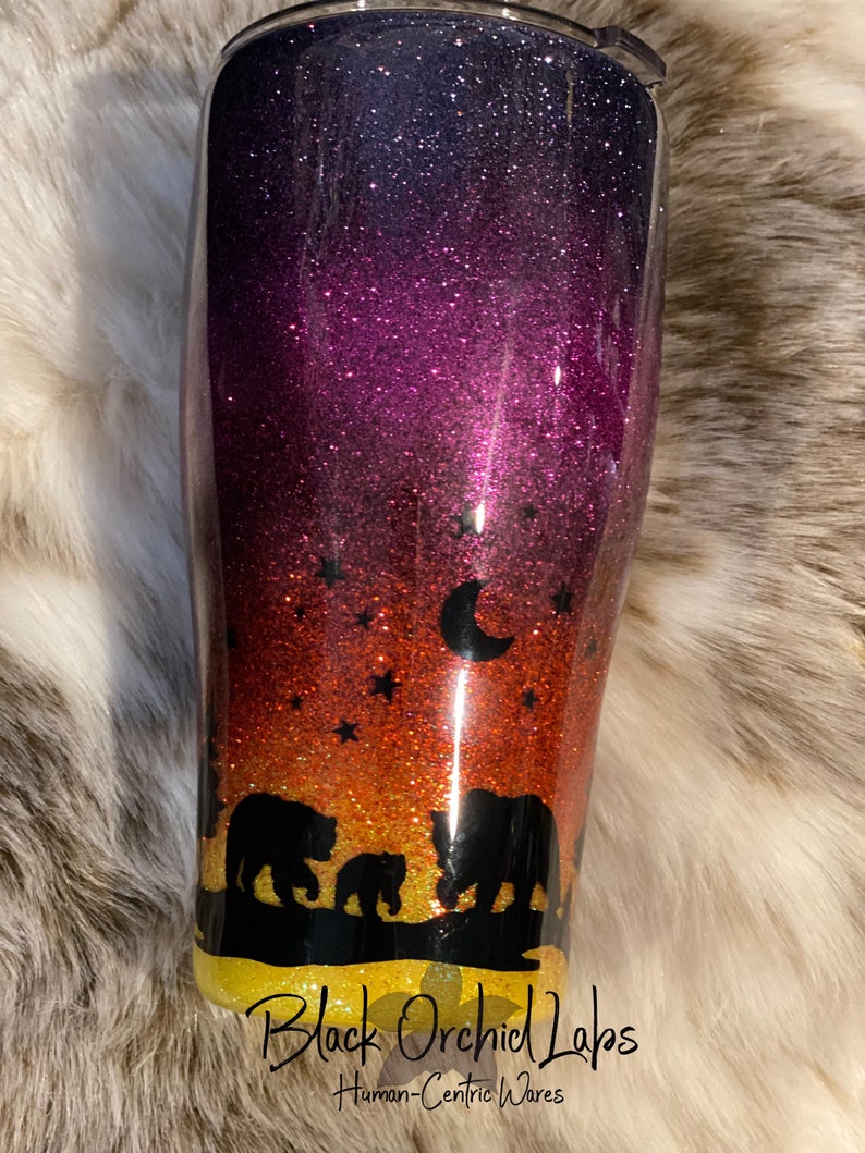 Bear Sunset Forest Water Bottle, Bear cub Tumbler, Sunset Travel Mug, Bear Inspired, Forest, Mountain, Outdoors image 5