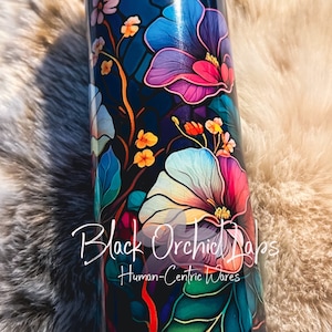 Floral Stained Glass  Tumbler, flower Travel Mug, Goth, Floral, minimalist, gift for her, cottagecore
