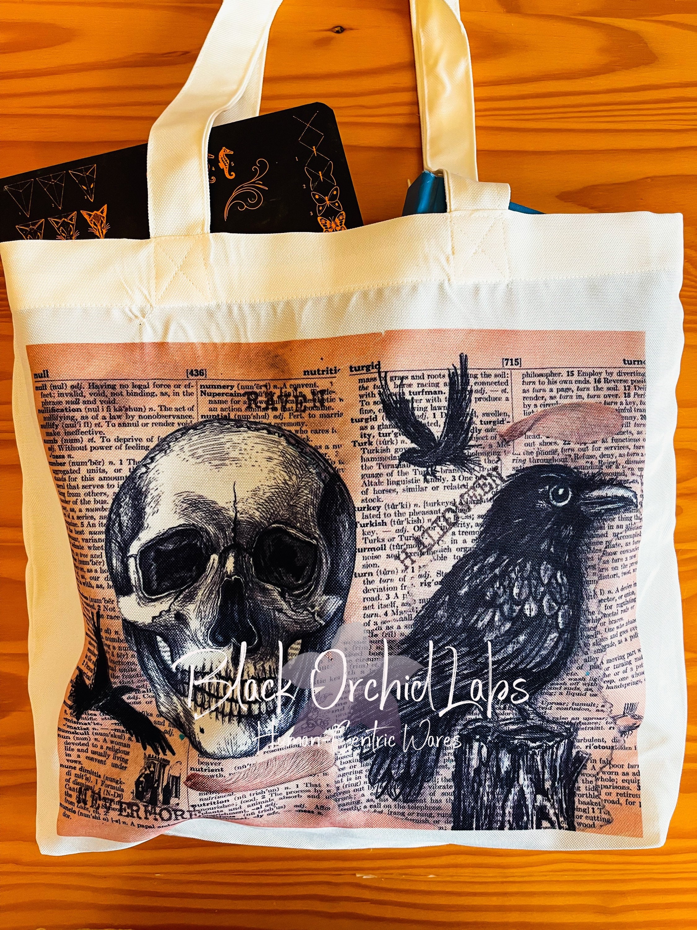 Gothic Black Widow Large Crossbody Bag, Work School Book Bag, Ravens  Skulls, Fabric Canvas Shoulder Bag, Charcoal Black