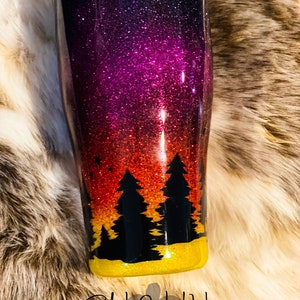 Bear Sunset Forest Water Bottle, Bear cub Tumbler, Sunset Travel Mug, Bear Inspired, Forest, Mountain, Outdoors image 3