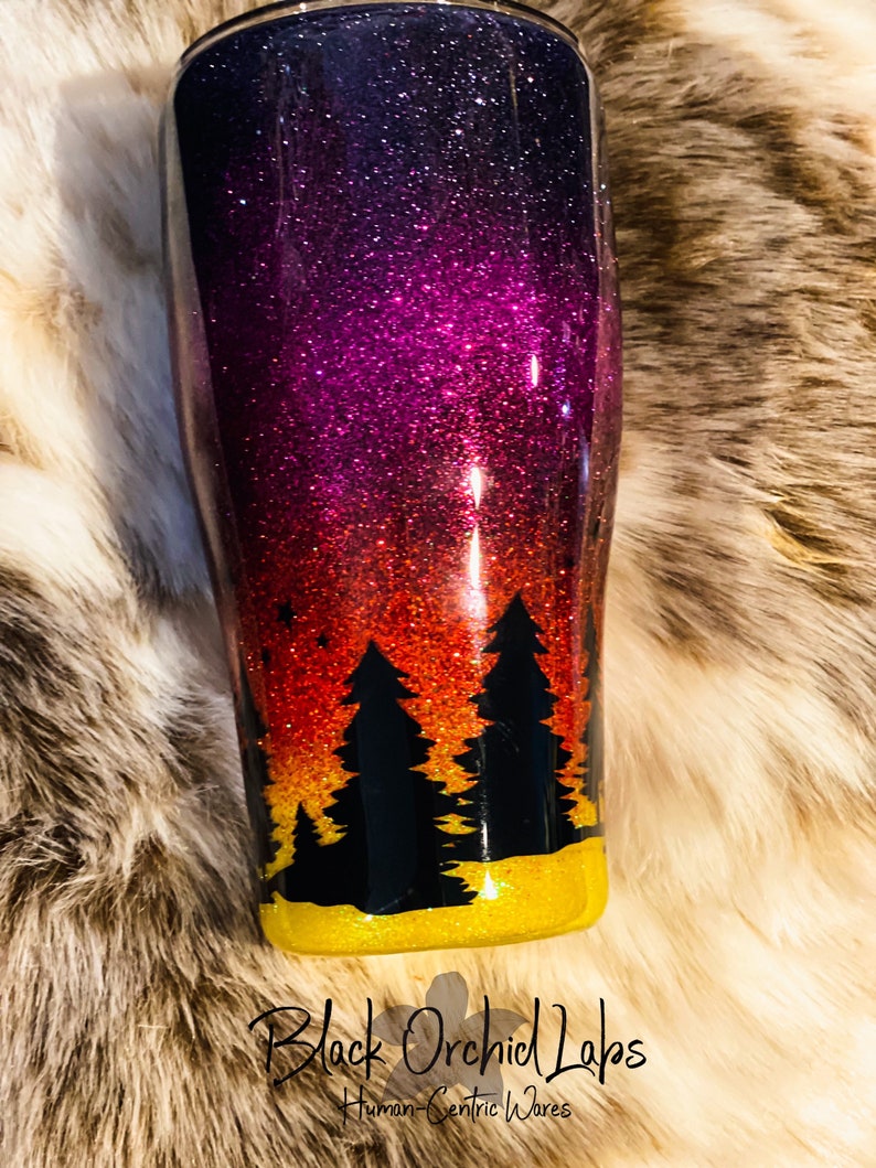 Bear Sunset Forest Water Bottle, Bear cub Tumbler, Sunset Travel Mug, Bear Inspired, Forest, Mountain, Outdoors image 3