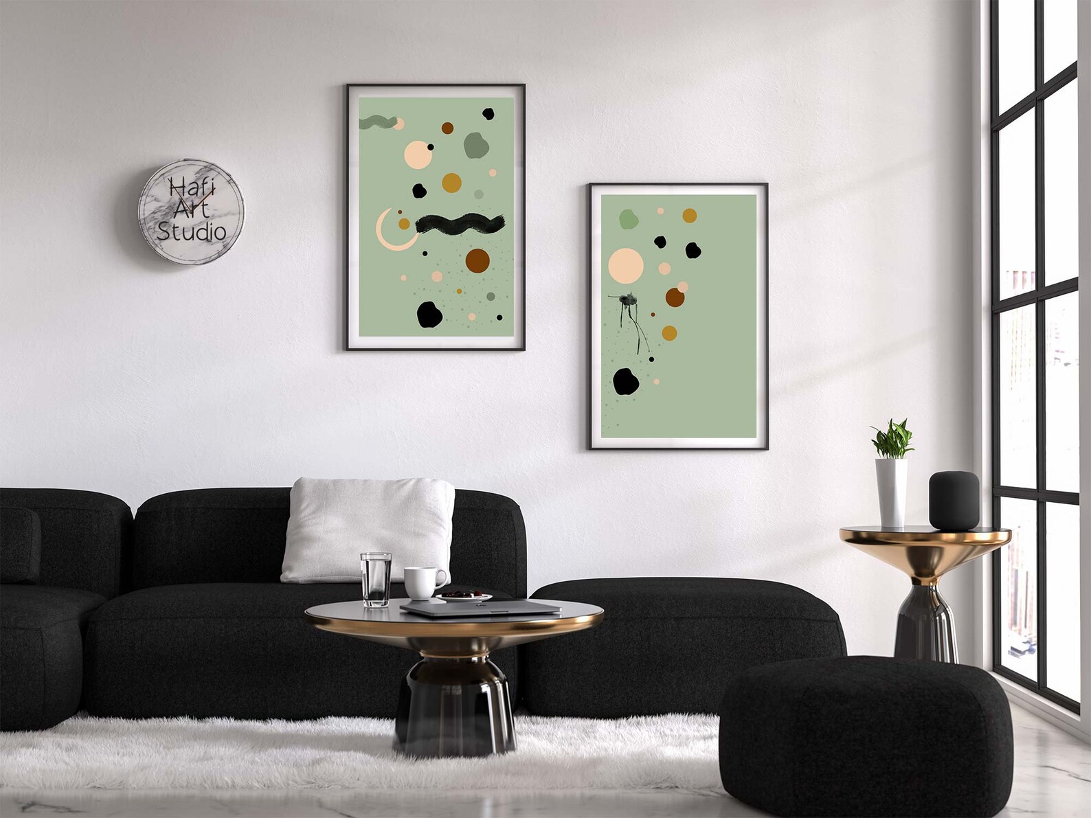 Olive Green Wall Art Black Geometric Print Abstract Etsy